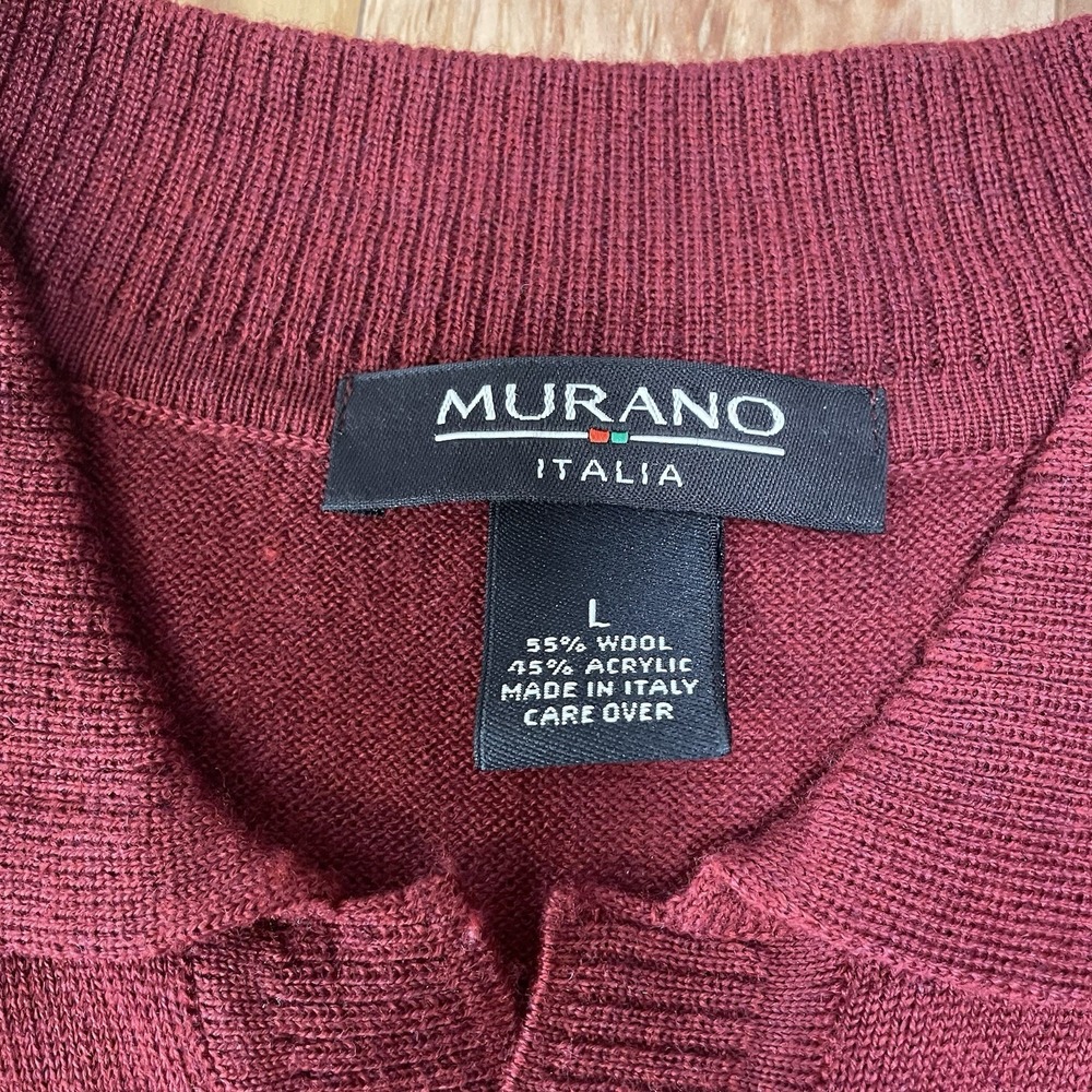 Murano Italia Men's Wool Blend Sweater Made in Italy Maroon Collar Sweater Sz L - Picture 4 of 10